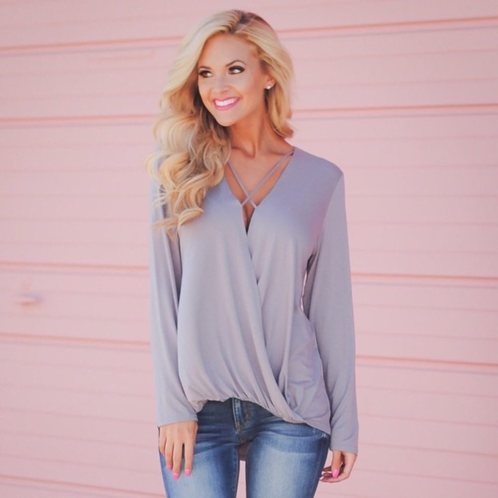 Cross Front Faux Tucked High Low Chiffon Blouse